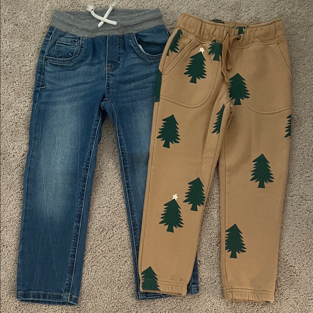 Cat & Jack Blue Jeans and Tan Tree Print Joggers